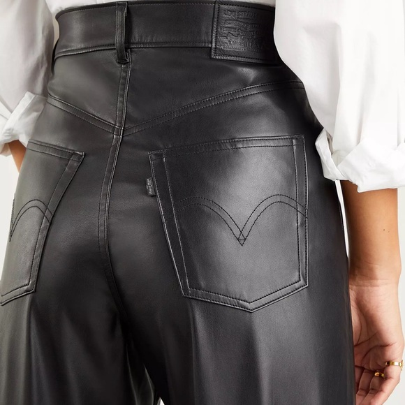 Levi's Black Faux Leather Ribcage Straight Pants - Picture 4 of 13